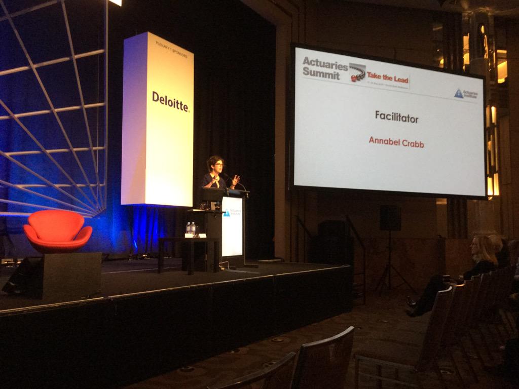 stephenhuppert's tweet photo. "#Actuaries are taking over the world" @annabelcrabb #ACTSUM http://t.co/dbhNX0YXwq