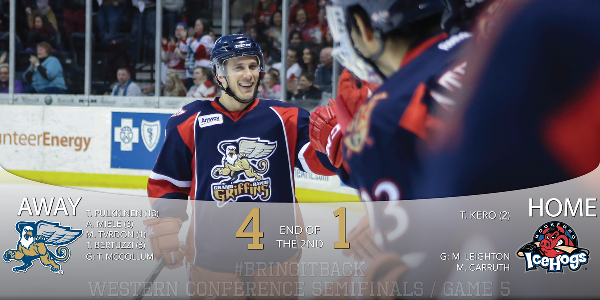 griffinshockey's tweet photo. The Griffs take a 4-1 lead after a big 2nd period. @Andy_Miele, Tvrdon &amp; @tylerbertuzzi all found net. #BringItBack http://t.co/KRNbQsB5pS