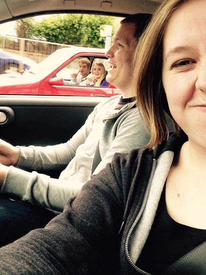 PloppyH's tweet image. Today with my boy and nicole and Dan (I'm in the red car)