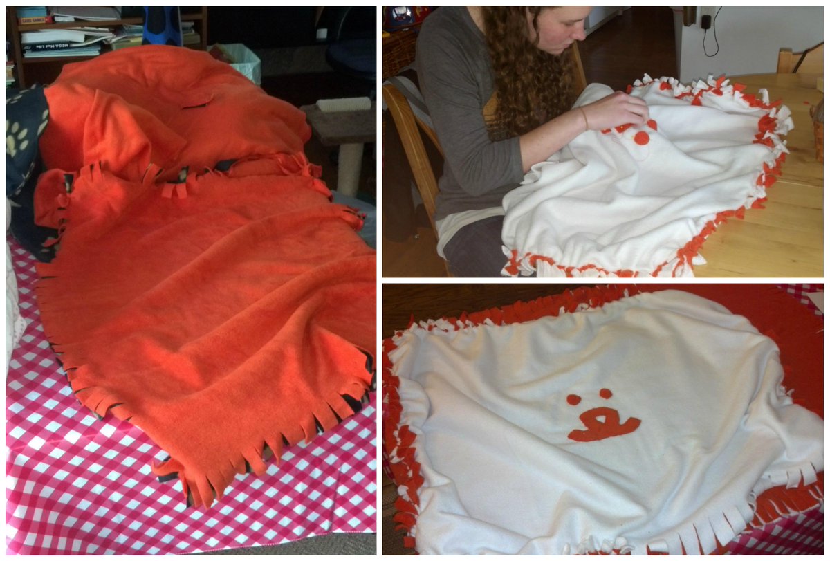fvhsF4FF's tweet photo. The tying and hand-sewing of fleece blankets for the @NKLA Adoption Center has begun! #ideaFM #1000knotstogo http://t.co/2C1XbvHvaZ