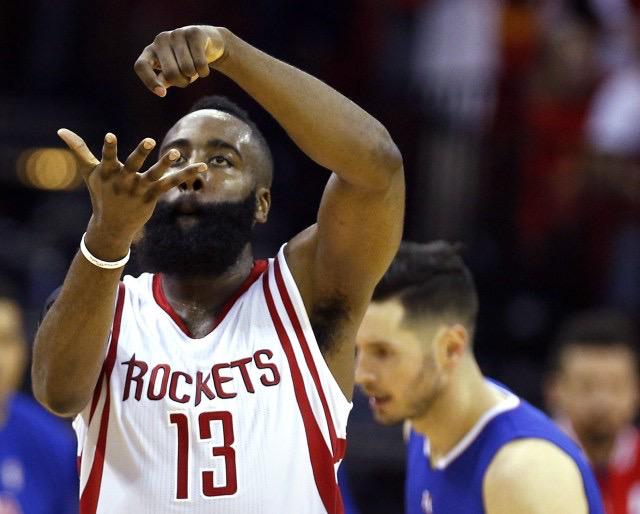 RowdiApp's tweet photo. That moment when your team pulls off the comeback of the year in the NBA playoffs... Harden is about to get #rowdi http://t.co/TgRz4unskH