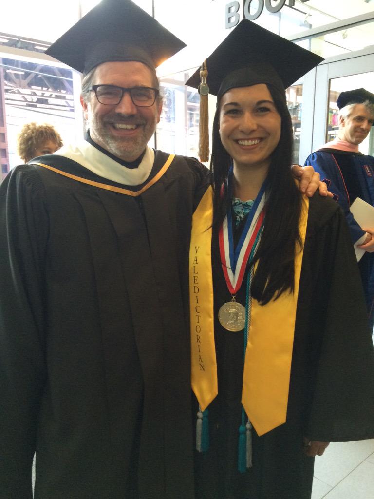 LASatCCC's tweet image. Valedictorian Kassidy Watkins (ASL) with    Chair Peter Cook #ColumbiaChi #commencement