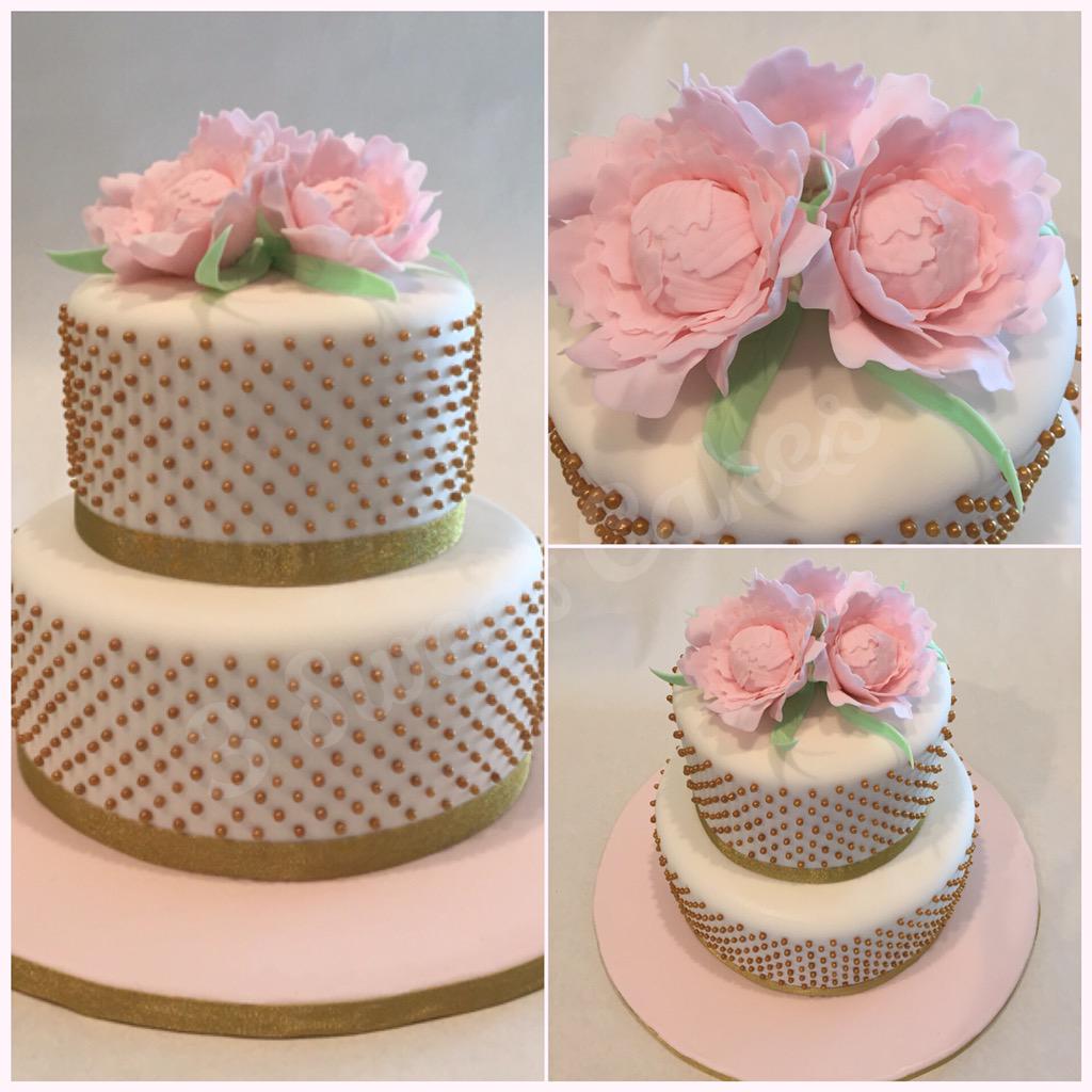 White gold &amp; pink baby shower cake