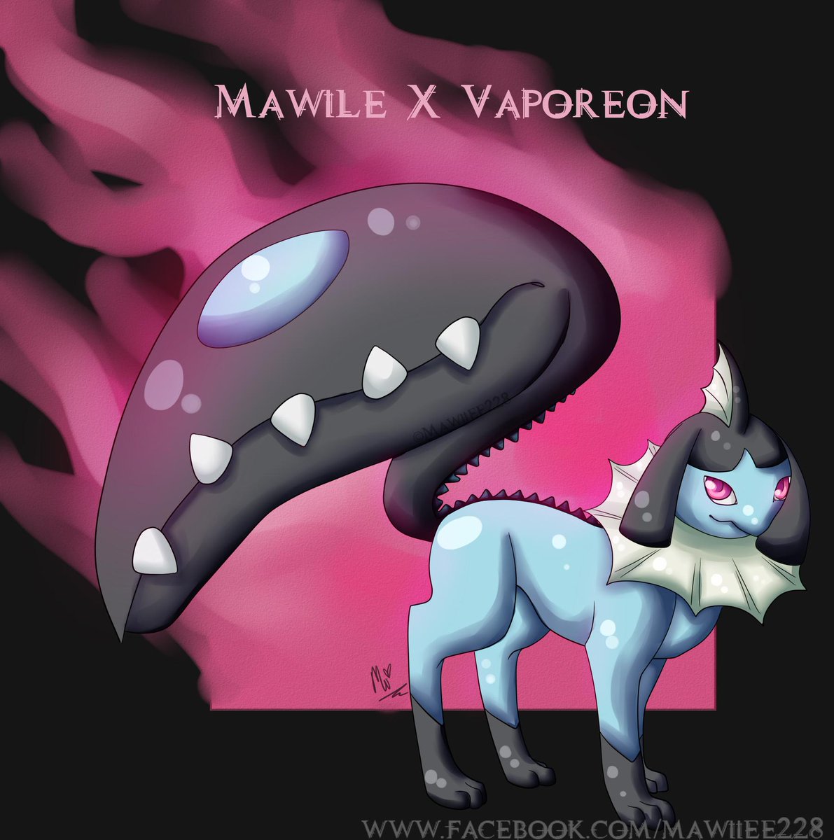 aluniart on twitter mawile x vaporeon pokemon fusion trickywii