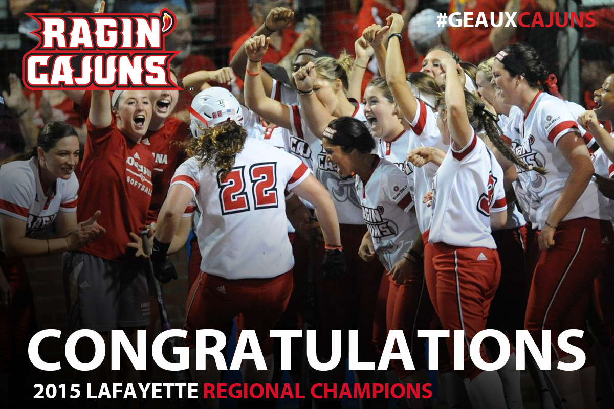 RaginCajuns's tweet photo. Congrats @RaginCajunSB on 2015 Lafayette Regional championship! 4th straight year advancing to Super Regional round! http://t.co/m0m8oHRnmy