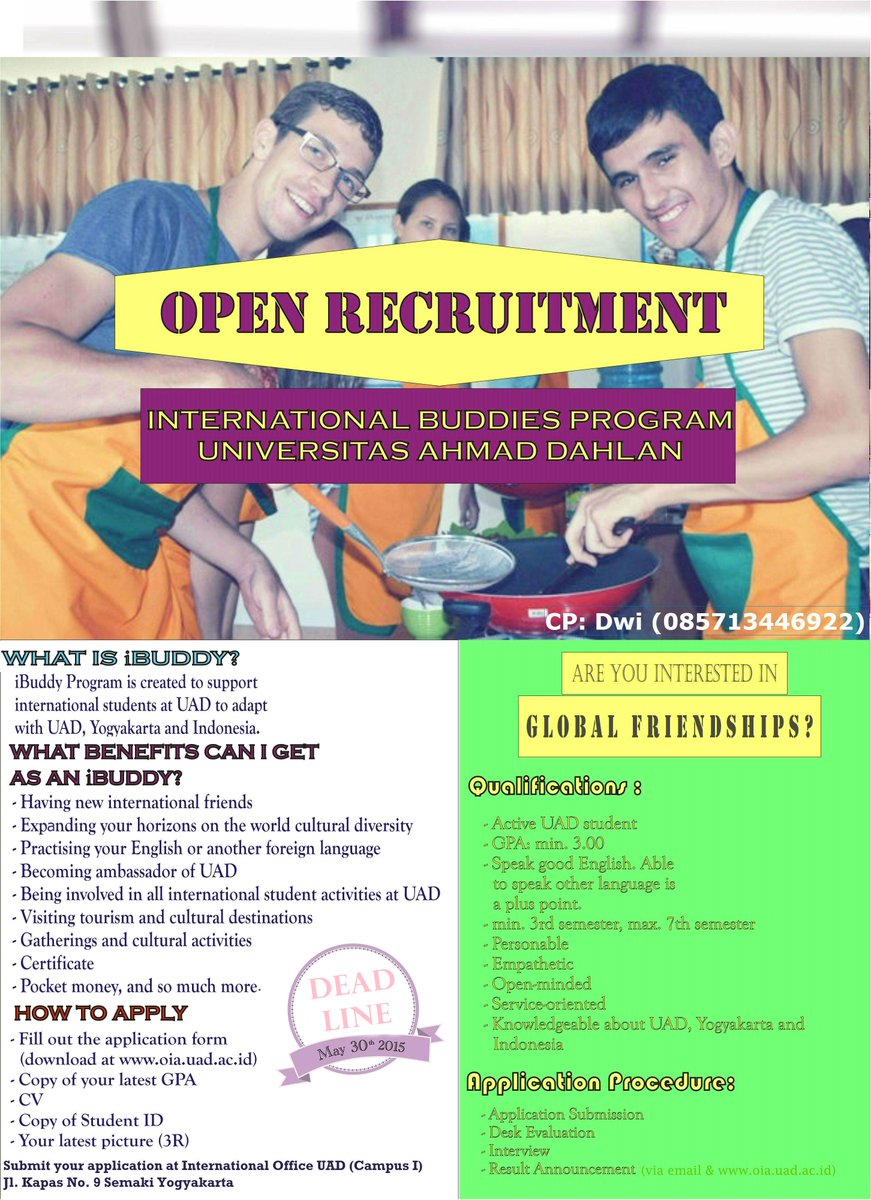 kkui_uad's tweet photo. OPEN RECRUITMENT: INTERNATIONAL BUDDIES PROGRAM @HMPS_A_UAD @HMPS_PFis_UAD @hmpspgsduad @HMPSpbioUAD http://t.co/3lRvYqV52h
