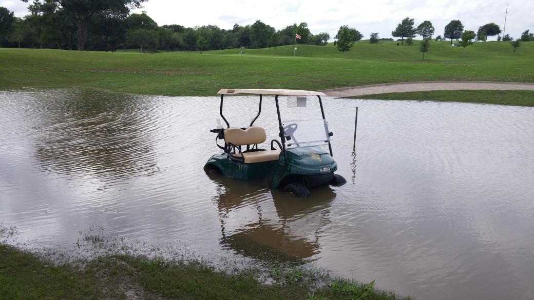 GolfMadeFun's tweet photo. When "cart path only" is taken literally. Fortunately no water rescue needed! #sherrillpark #golfcarfail #flashflood http://t.co/VugaN8oy5a