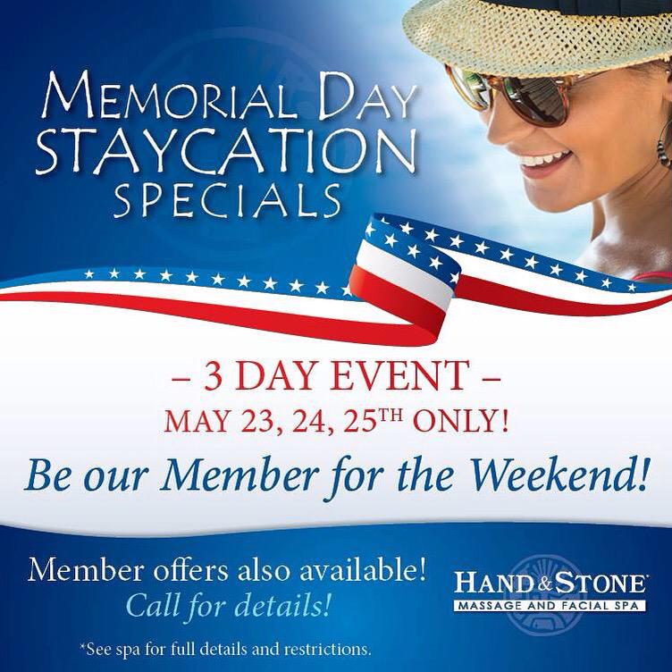 HandandStoneTN's tweet photo. Call 6157910091to find out how you can #save and #relax this #MemorialDayWeekend! #Nashville #franklintn #spa #rest http://t.co/2QKQXYel0e