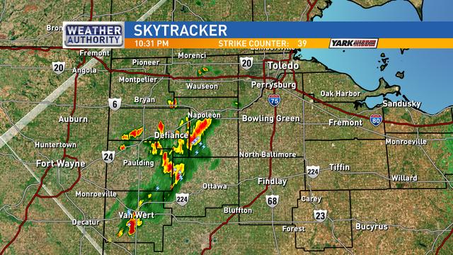 NBC24Weather's tweet photo. Radar 1030p:  moving NE.  Lightning and heavy rainfall.  Strike counter is last 30mins. http://t.co/JdR9UDfzsa