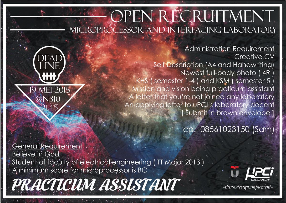 Lab_uPCI's tweet photo. H-1 to DEADLINE!!! 
[OPEN RECRUITMENT PRACTICUM ASSISTANT UPCI LABORATORY]
Don't miss it guys @telcoitt http://t.co/SNJWiWHC43