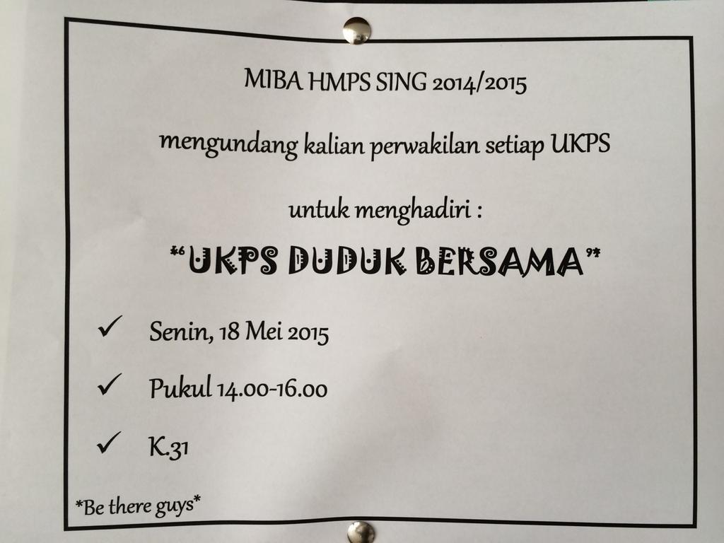 hmps_sasing_usd's tweet photo. Teman2 UKPS jangan lupa sore ini kita kumpul di K.31 ya 😊 @StringMovieUSD http://t.co/3ZPuwIqbRy