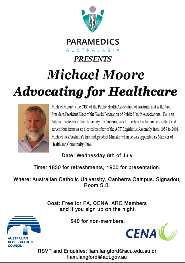 ParamedicsACT's tweet photo. Looking forward to @mmoore50 presenting at #PACPD 8th of July. @ARC_resus @CENAorg @AusParamedics members welcome. http://t.co/HzDyxspK56