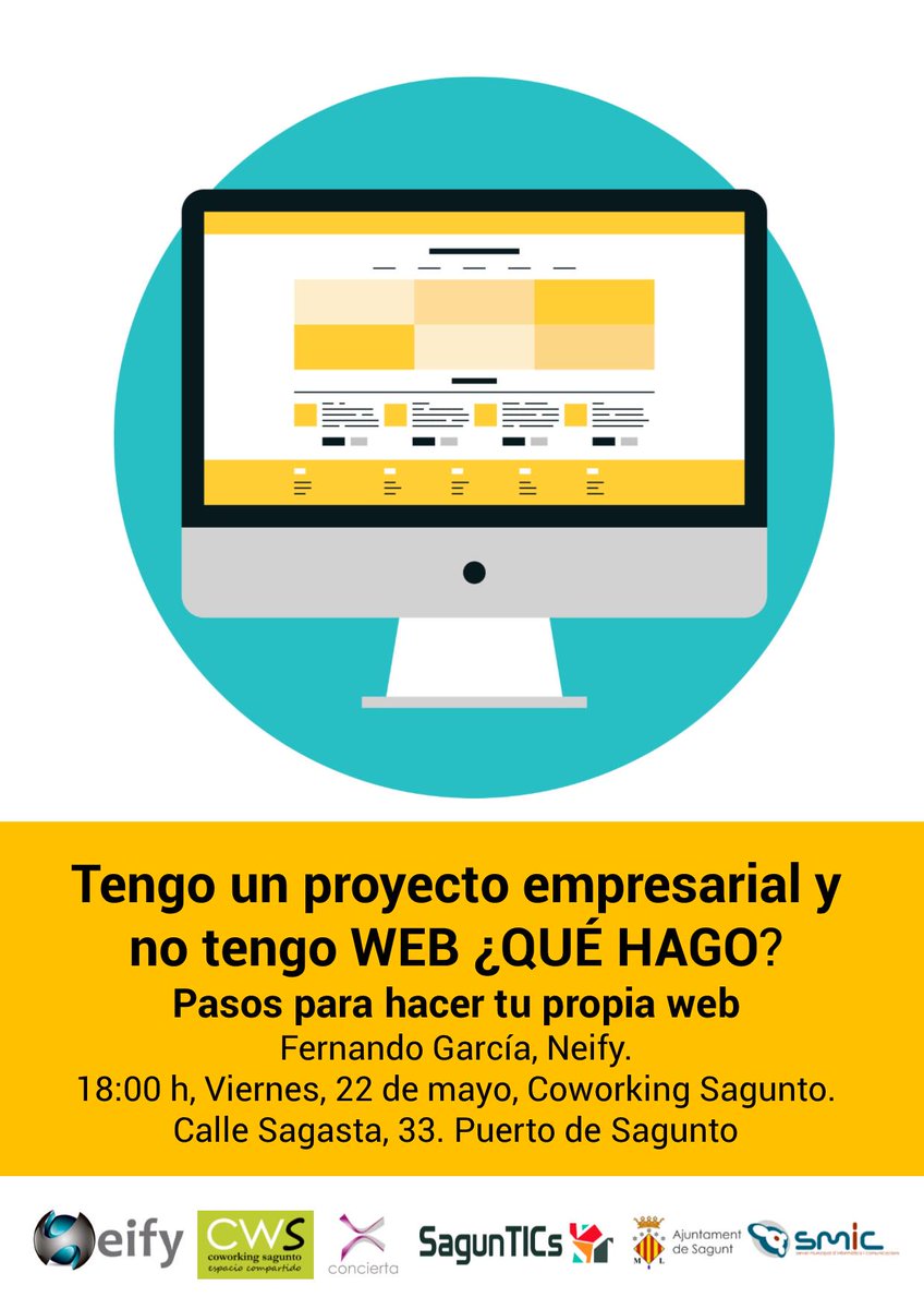 SagunTICs's tweet image. Tengo un proyecto empresarial y no tengo web ¿QUE HAGO?
Pasos para hacer tu propia web
TALLER GRATUITO  #sagunto