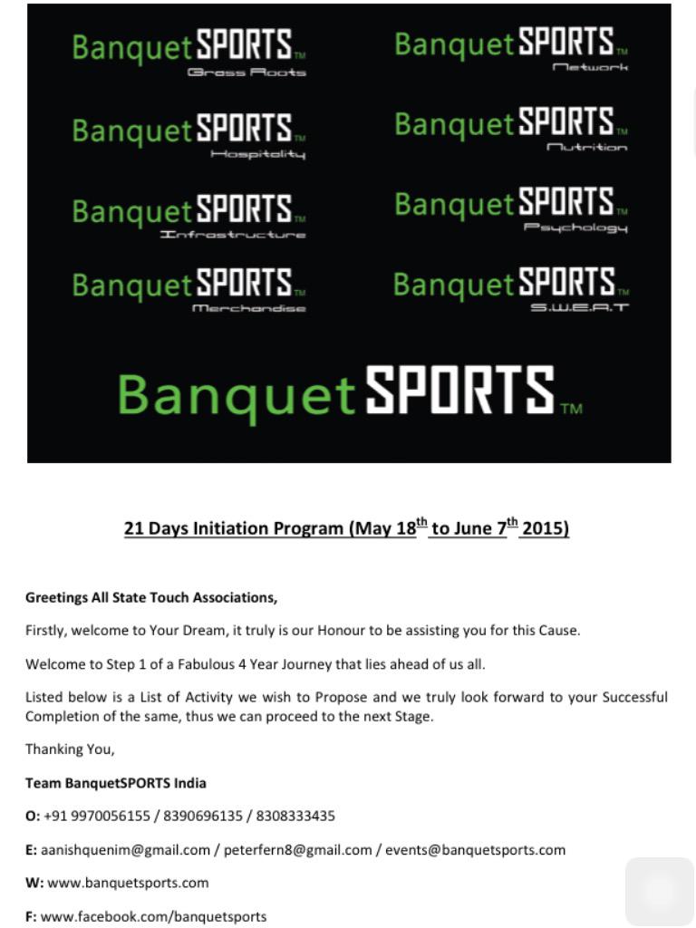 IndiaTouch's tweet photo. Delighted to Announce @IndiaTouch @BanquetSPORTS have Tap Started Touch in 22 States Today, Project #Stadium1Billion http://t.co/aP5fMhWL9I