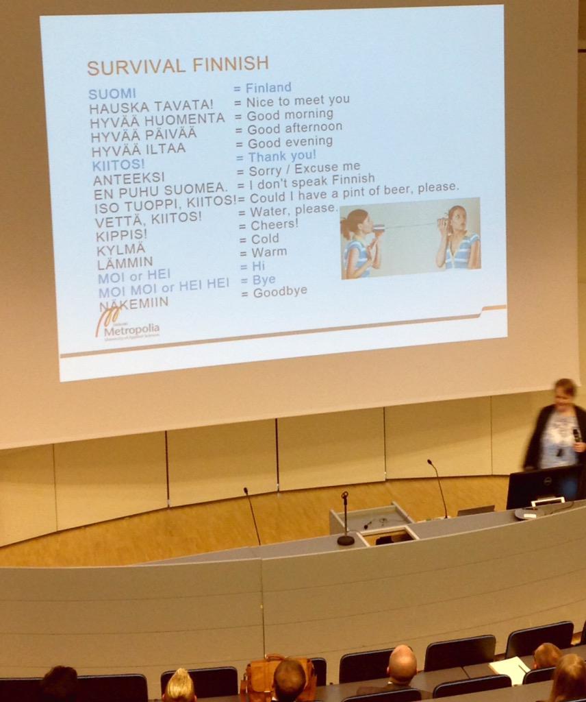 Finnfield's tweet photo. All about Finland in 5 minutes w Terhi our international coordinator continues w a Finnish lesson! #ethicsIPW2015 http://t.co/0kgavNPeLd