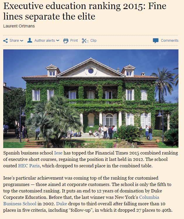 ccarrilloal's tweet photo. #proudofIESE @iesebs ranks 1st in the World for Executive Education  by the Financial Times http://t.co/RtYwF7KQc8 http://t.co/sxiWuPpuiE