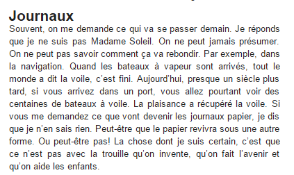 CyrilPetit's tweet photo. Les journaux papier sont-ils les bateaux à voile de demain? Par Michel Serres. http://t.co/rF7cJlgIue #Rediff http://t.co/qBJ2jjpNuQ