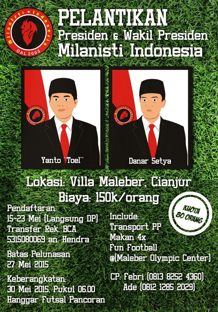 Jakarte_Bersame's tweet photo. Via @MI_Tenabang Hadir &amp; jadilah saksi pelantikan Presiden dan wakil presiden Milanisti Indonesia cc @MilanistiOrId http://t.co/H6Vp3Rxpr4