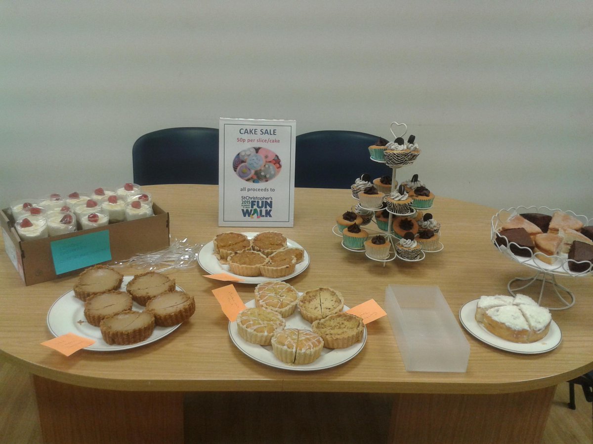 CamberfordUW's tweet photo. Cake Sale today to add to Maureen's fundraising for #FunWalk15 #StChristophersHospice http://t.co/PUUcFXlOh3