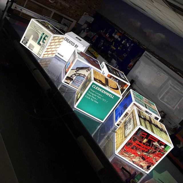 ArtworksBristol's tweet photo. Illuminated fabricated acrylic cubes with translucent graphics for Milliken’s new showroom #MMoser #milliken #design http://t.co/hts67yuo3p