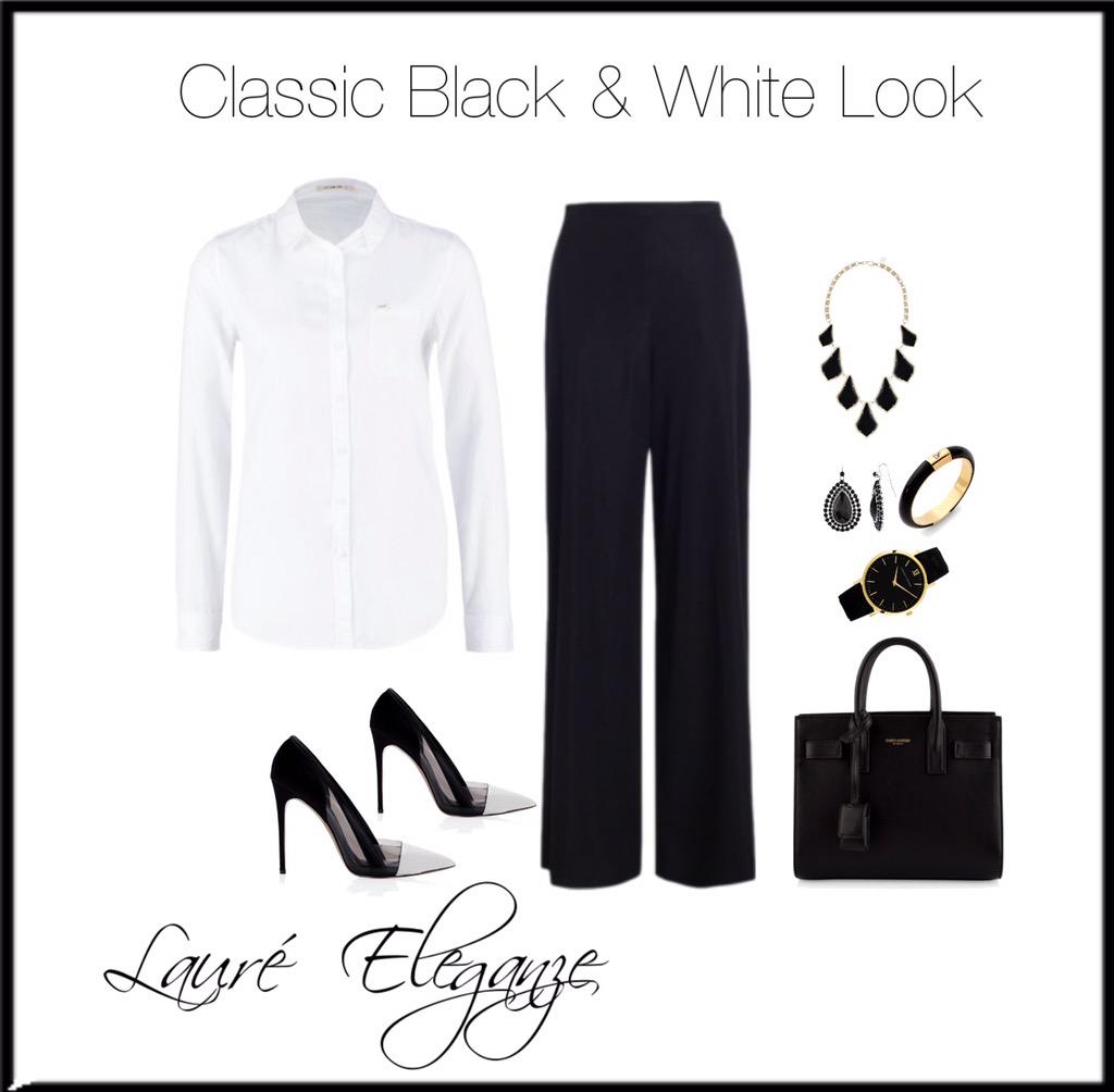 Some fashion inspiration for the office or after hours! #classic #blackandwhite #whiteshirt #WideLegTrousers #perfect