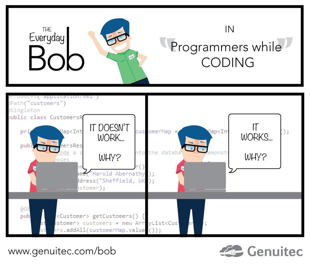 Genuitec's tweet photo. So... why? Happy Monday! #GotBob #Coding #Programmers #CoderLife @thecoderlife http://t.co/9pQEFyRrm4