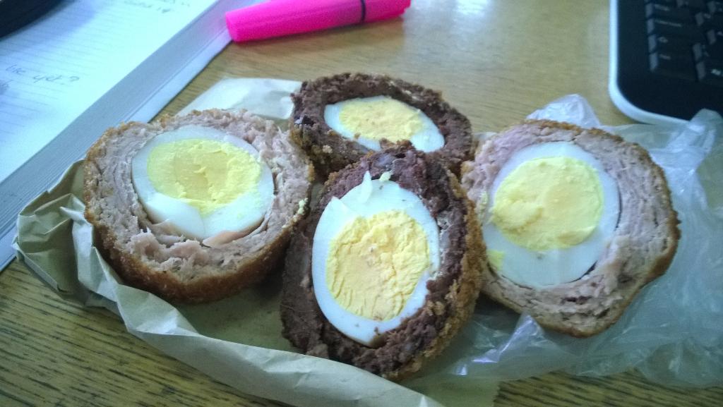 ftdorset's tweet photo. Scotch eggs from @badgerandbumble are going down a storm in the office again today #perfectsnack http://t.co/7YrE091jEt