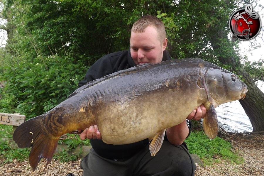 Will McGinnis with this 34lb 12ox mirror know as Sally from Orchid Lakes on a Hight Attract PMT pop up <a href="/LakesOrchid/">ORCHID LAKES</a>