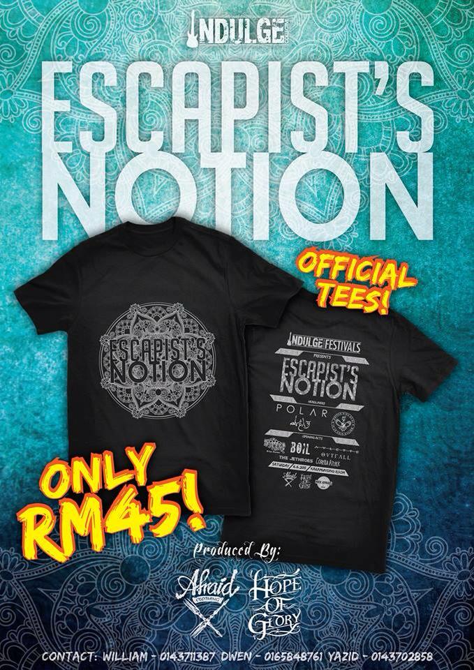 Indulgecoll's tweet photo. Escapist Notion II Official Tee's are available for pre order. Produce by Afraid Clothing. #indulgefest http://t.co/TuQ44VovSL