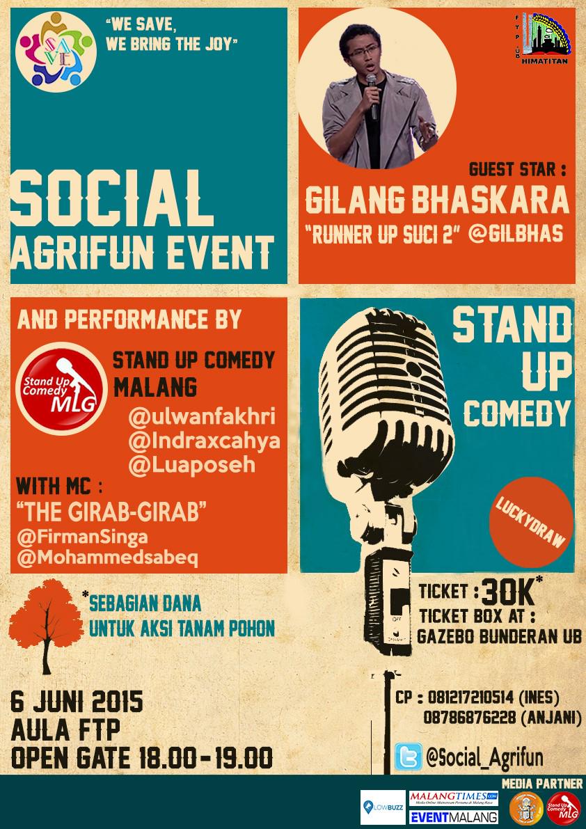 eventmalang's tweet photo. Social Agrifun Event w/ @gilbhas (SUCI 2) | 6 Jun’15 @ Aula FTP, UB | CP: 0812 1721 0514 / @Social_Agrifun http://t.co/Aa4r36KFF4