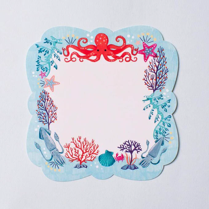 海のいきものカードを作りました。正方形の封筒と、きらきらシルバーのオクトパスステッカー付き🐙 土曜の横浜ハンドメイドマルシェでも販売します⚓️  http://t.co/2Aig5RBM4s 