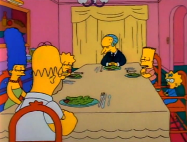 TodoLosSimpson's tweet photo. "-Bart, ¿quieres bendecir la mesa?

-Querido Dios, como esta comida la hemos pagado nosotros, gracias por nada." http://t.co/BR00CZFJTx