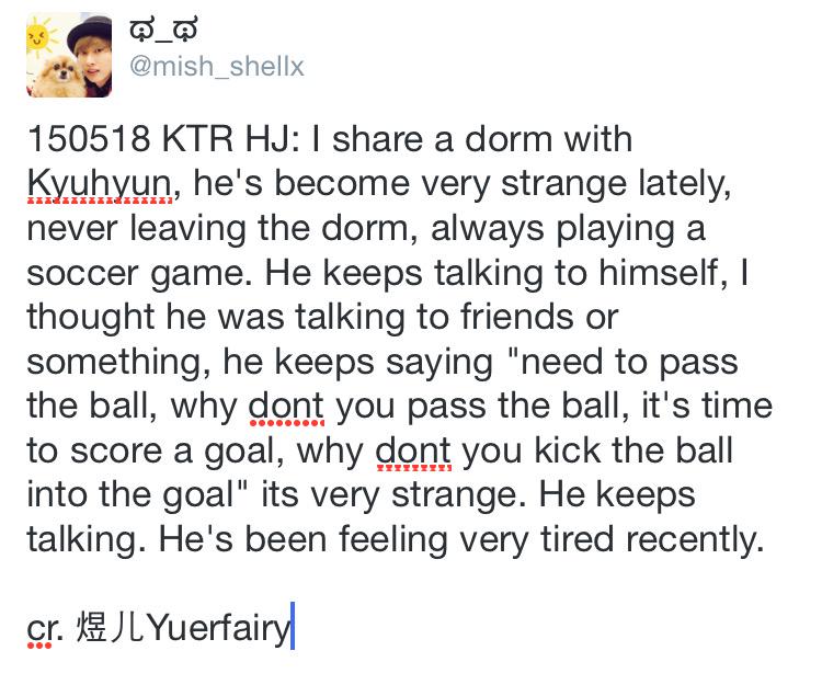EviLFs's tweet photo. Soccer!! "worldwideelfs: mish_shellx: 150518 KTR - kyuhyun addicted to soccer games and talking to himself LOL 😂😂😂 http://t.co/XyVJwl0RwR