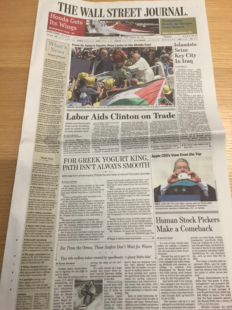 RBlumenstein's tweet photo. Cool to see that all the bylines on today's @WSJ front page are women. An astute reader pointed it out. http://t.co/JggYcNmIKQ
