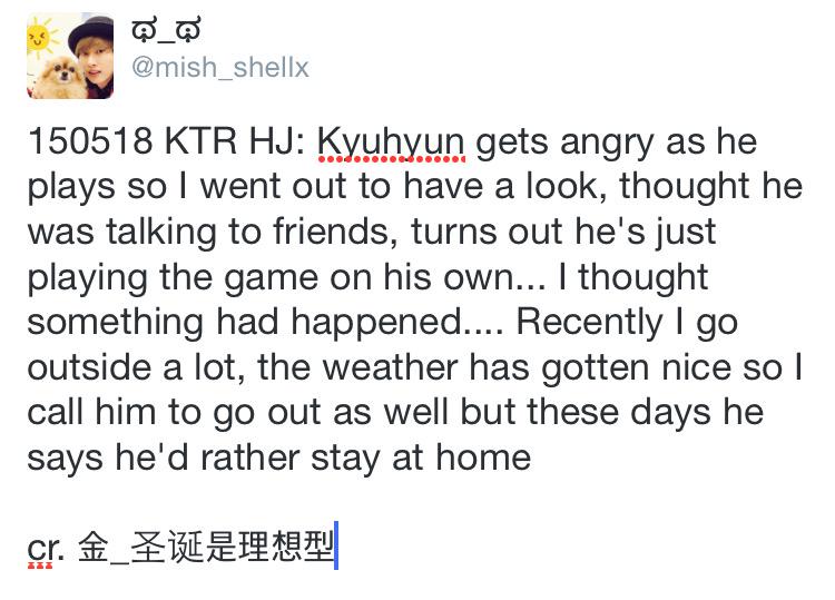 EviLFs's tweet photo. Cie anak baik mending maen game aja ~.~》"worldwideelfs: RT mish_shellx: 150518 KTR - kyuhyun prefers staying at home http://t.co/SD0K0AdfKX