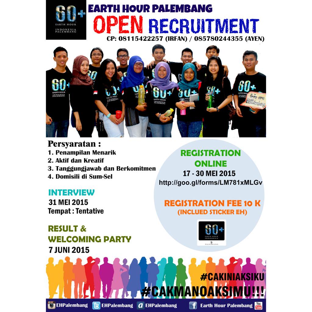 Open Recruitment Volunteer EH Palembang!!Come join with us, guys! Info selengkapnya cek flyer atau hub. CP #IniAksiku