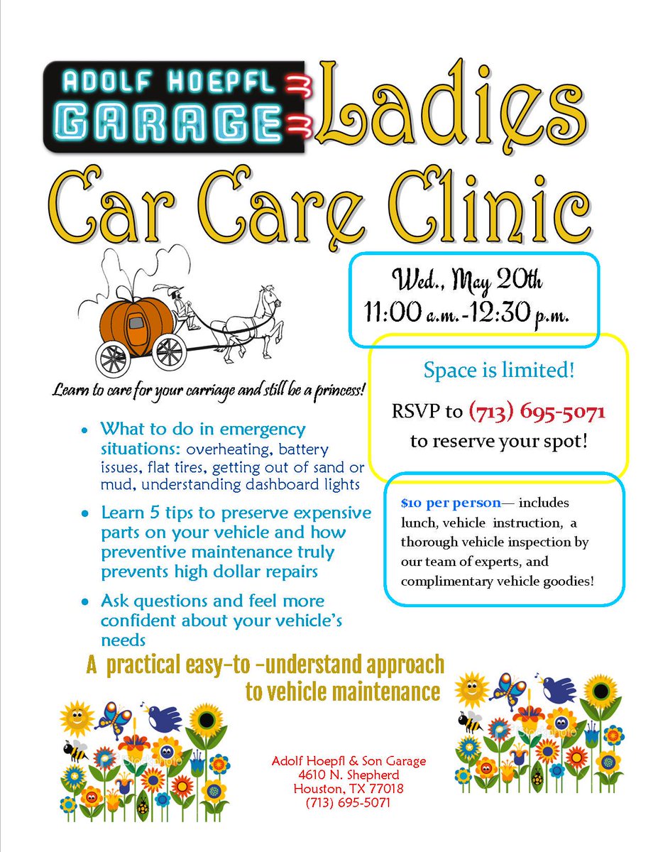 1946_Auto_Shop's tweet photo. 2 days till our #Ladies Car Care Clinic! Cost $10, includes #lunch. Wed. May 20th - details: http://t.co/NPShmzL0RF http://t.co/Gk1Do0RPxj
