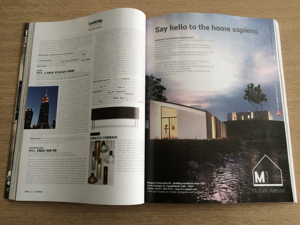 Ad aprile M1 pubblicata su Architectural Digest, questo mese siamo stati pubblicati su Interni Magazine. GRAZIE!