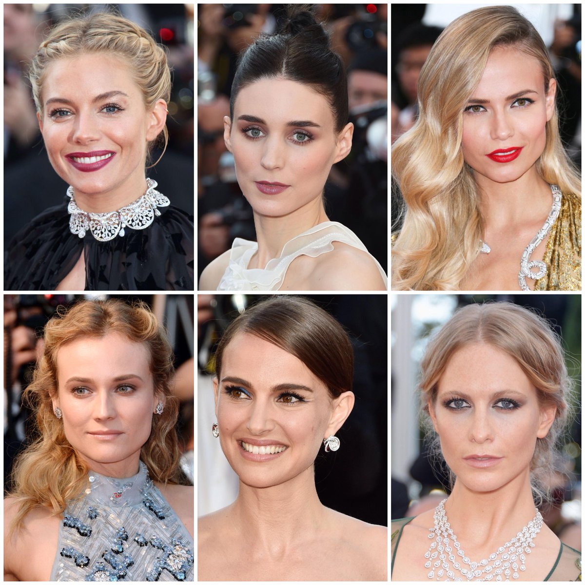 BritishVogue's tweet photo. Sienna, Rooney, Natasha, Diane, Natalie, Poppy - whose #Cannes2015 beauty look gets your vote? http://t.co/VD5ncBo8zl http://t.co/mFbl3Jktsg