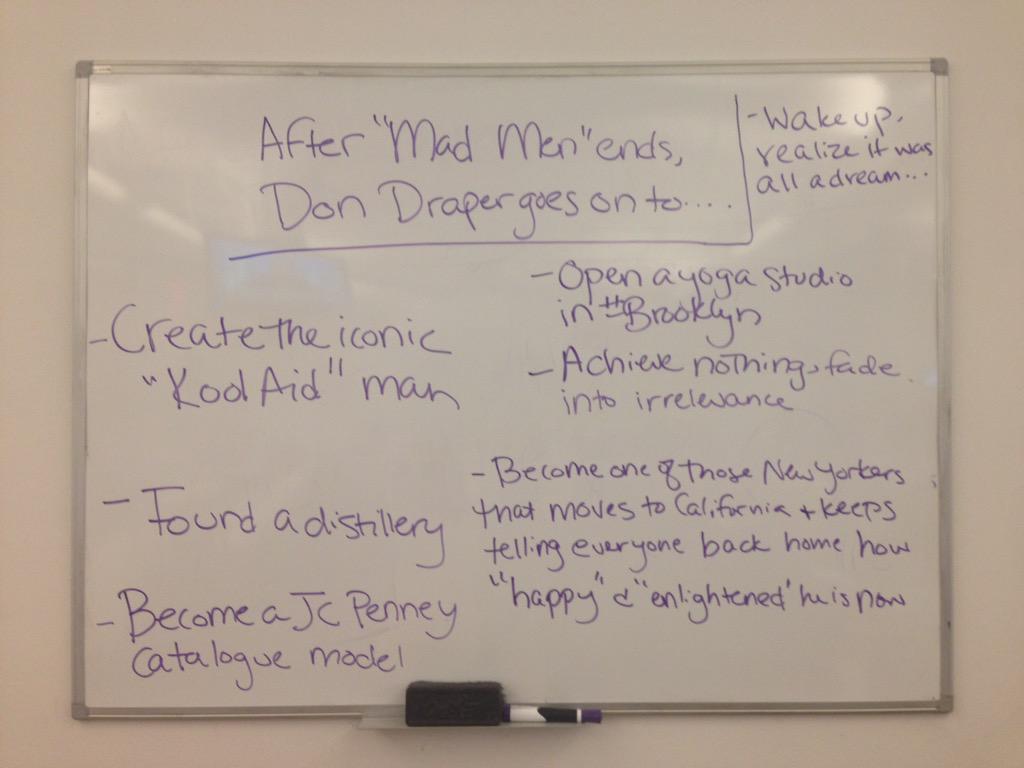 gdnwhiteboard's tweet photo. But how does #MadMen *really* end? http://t.co/xLOOyC9ue5