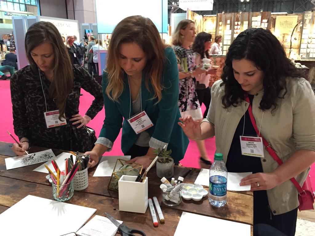 HelloMinted's tweet image. #mintedartist Alethea &amp;amp; Ruth, Kristen Smith + @JackieMDesign creating designs for the #CreativityIs wall #NSS2015