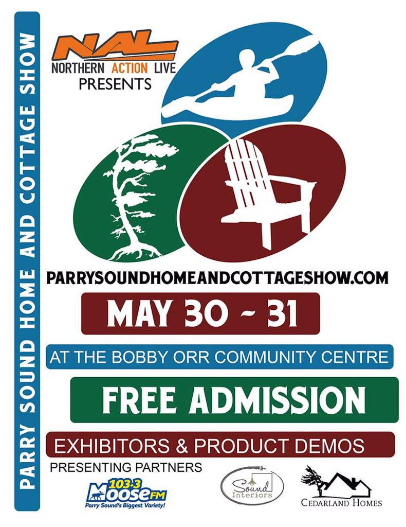 NorthernAction's tweet image. #ParrySound home &amp;amp; cottage show May 30-31 FREE admission! parrysoundhomeandcottageshow.com