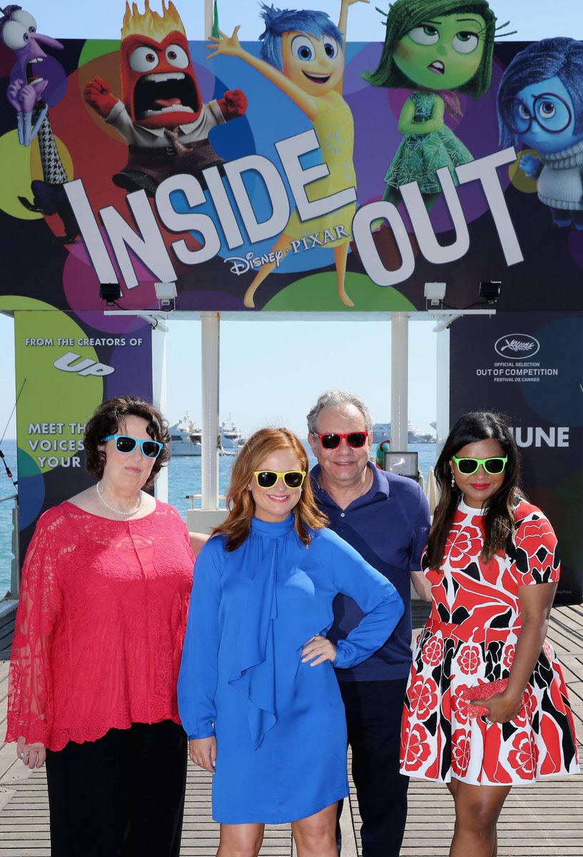 Disney_UK's tweet photo. Time to get emotional! It's Phyllis Smith, Amy Poehler, @TheLewisBlack and @mindykaling #InsideOutCannes http://t.co/mtHtSAhh4a
