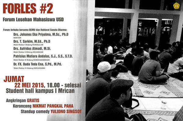FORLES #2 | Jumat, 22 Mei Pukul 18.00 - Selesai | FREE | Student Hall Mrican | Bersama Rektorat USD <a href="/DPMF_FarmasiUSD/">DPMF Farmasi USD</a>