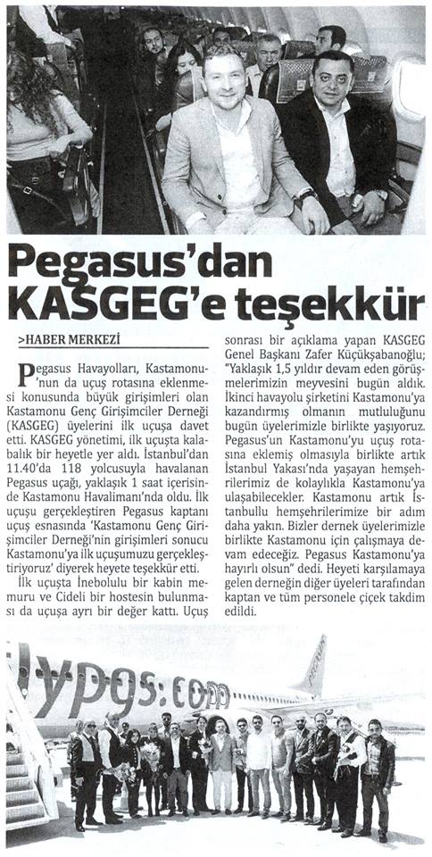 18.05.2015 Doğrusöz Gazetesi: Pegasus'dan KASGEG'e teşekkür @ZKucuksabanoglu @cagingokhan <a href="/TnktYildiz/">Tankut Yıldız</a>