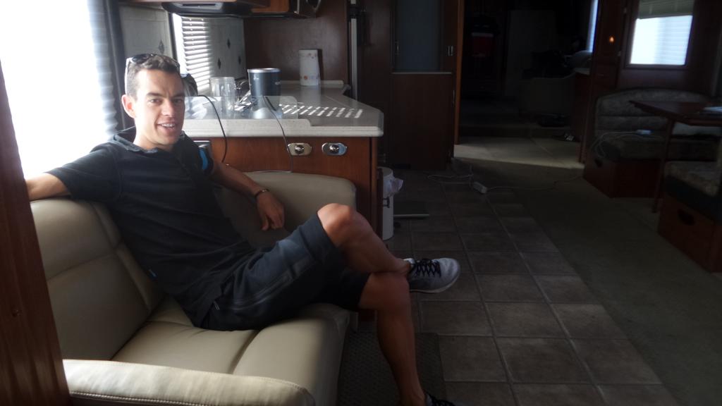 #Giro2015 Richie Porte relaxing in his 'sanctuary'. The RV that Team Sky provides for him for every night on the Giro