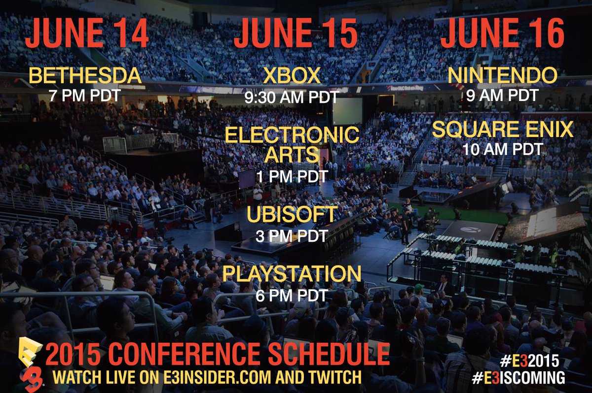 E3's tweet image. In one week, you'll be watching these great shows. Don't miss 'em. #E32015 #E3isComing