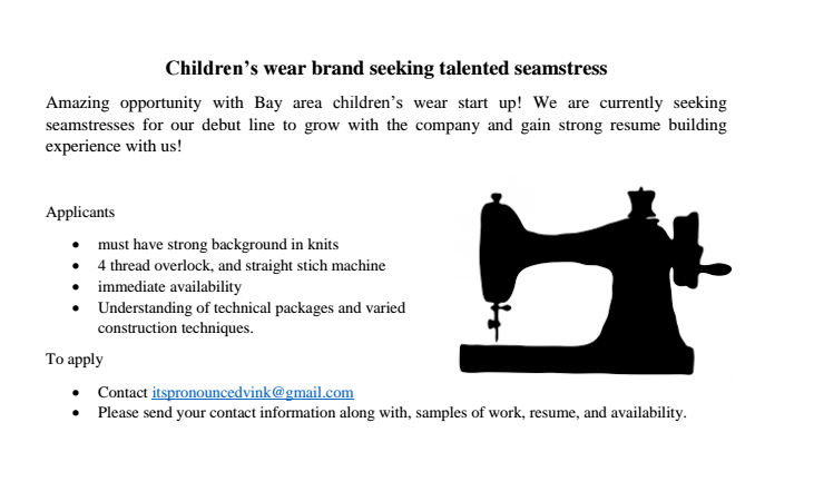 UCDavisDesign's tweet photo. @sfa_ucd @ucdavisFADS Seeking talent to create children's garments (sewing skills required). http://t.co/65r00FYWFS