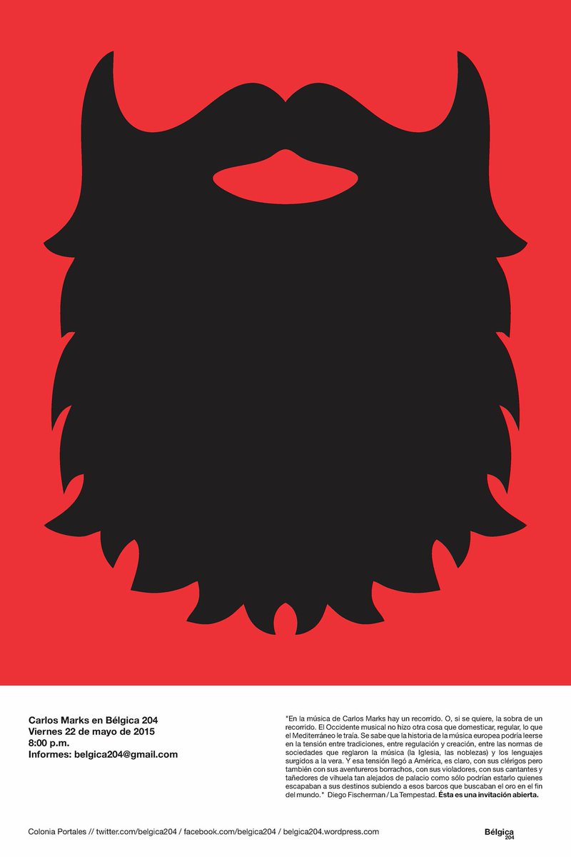 Carlos Marks en Bélgica 204, col. Portales. 
Viernes 22 de mayo a las 20:00, 50 ultrajados pesos. Cupo limitado.