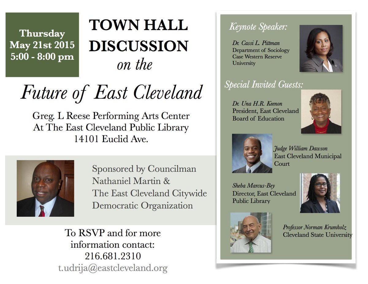 ECCollaborative's tweet image. TOWN HALL MTG - This Thurs (5/21) EC Public Library 5pm - Come for civic dialogue on the Future of East Cleveland